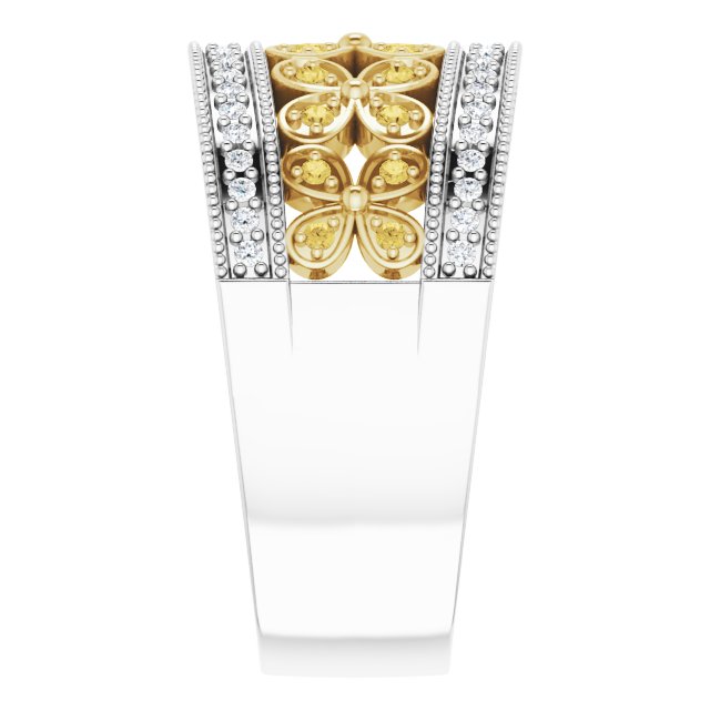 14K White/Yellow 3/8 CTW Yellow & White Natural Diamond Floral Ring 